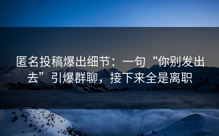 匿名投稿爆出细节：一句“你别发出去”引爆群聊，接下来全是离职
